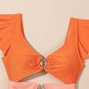 Elegant Orange Ruffle Sleeve Tricolor Cutout Front Ring One Piece Swimsuit - Image 27