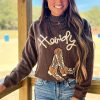 Women's Coffee Western Howdy Boot Graphic High Neck Sweater - Image 5