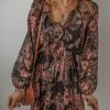 Women's Vintage Floral Puff Sleeve V Neck Smock Waist Dress - Image 4