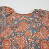 Women's Orange Paisley Print Loose Fit Drawstring High Waist Mini Dress - Image 12