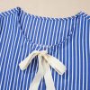 Women's Blue Stripe Tied Front Puff Short Sleeve Blouse - Playful & Feminine - Image 8