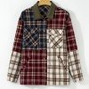 Women's Red Mixed Plaid Patchwork Retro Shacket - Image 7