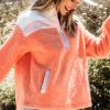 Orange Colorblock Half Zipper Stand Neck Sherpa Sweatshirt for Women - Image 4