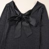 Women's Metallic Black Bowknot Open Back V Neck Long Sleeve Top - Image 16