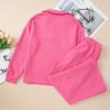 Bonbon Pink Textured V Neck Top and Wide Leg Pants Set for Women - Image 7