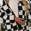 Women's Black Checkered Fleece Jacket with Side Pockets - Image 6