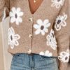 Women's Smoke Gray Floral Print V Neck Knitted Button Up Cardigan - Image 2