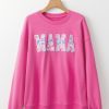 Women's Rose Red Floral MAMA Embroidered Graphic Pullover Sweatshirt - Image 7