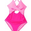 Chic Rose Red Ric Rac Trim Cutout One Piece Swimsuit with Contrasting Patchwork Design - Image 29