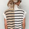 Women's Black Stripe Colorblock Quarter Zip Collar Sweater Vest - Stylish and Modern - Image 3