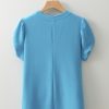 Women's Light Blue Bubble Sleeve Solid Color Elegant T-Shirt for Casual Wear - Image 8