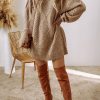 Women's Parchment Cable Knit Long Sleeve Sweater Dress - Image 9