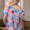 Women's Multicolour Abstract Print Blouse with Lace Detail and Shirred Short Sleeves - Image 2