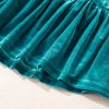 Women's Elegant Sea Green Velvet V Neck Peplum Hem Puff Sleeve Blouse - Image 21