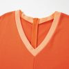 Women's Russet Orange Two-Tone Short Sleeve V Neck Loose Romper with Patched Pockets - Image 7