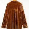 Women's Chestnut Plus Size Velvet Drop Shoulder Shirt with Chest Pocket - Image 9