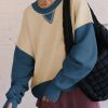 Women's Parchment Color Block Thumbhole Sleeve Drop Shoulder Sweatshirt - Image 2