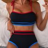 Women's Black Triple Color Trimmed High Waist Bikini Set with Unique Knot Straps - Image 6