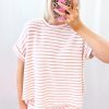 Chic Pink Stripe Knitted Short Sleeve Top and Drawstring Shorts Set for Women - Image 3