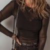 Women's Black Mesh Long Sleeve Slim Fit Bodysuit - Image 6