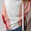 Women's Oversized White Striped Color Block Collared V Neck Sweatshirt - Image 2