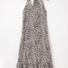 Women's Brown Leopard Printed Halter Neck Backless Maxi Dress with Ruffled Hem - Image 6