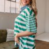 Women's Green Stripe Colorblock Collar Half Button T-Shirt - Casual Summer Style - Image 8