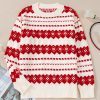 Women's White Western Geometric Patterned Crew Neck Loose Sweater - Image 6