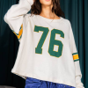 Women's White Number 76 Printed Retro Sporty Long Sleeve Top - Image 4