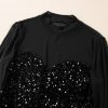 Women's Black Sequin Velvet Sheer Mesh Mock Neck Blouse for Elegant Night Out - Image 11