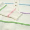 Women's White Rainbow Stripes Drop Shoulder Baggy Henley Sweater - Image 12