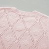 Women's Gossamer Pink Openwork Plaid Puff Sleeve Cropped Sweater - Image 15