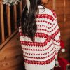 Women's White Western Geometric Patterned Crew Neck Loose Sweater - Image 2