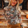 Women's Brown Floral High Neck Long Sleeve Sheath Blouse - Image 7