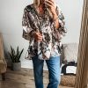 Women's White Floral Print Balloon Sleeve Button Up Casual Shirt - Image 2