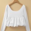 Elegant Women's White U Neck Long Sleeve Bubble Hem Top - Image 8