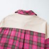 Women's Red Plaid Waffle Knit Patchwork Plus Size Shirt - Image 14