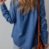 Women's Sky Blue Flap Pocket Button Up Denim Shacket - Stylish Casual Outerwear - Image 2