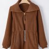 Women's Brown Half Zip Fleece Pullover Sweatshirt for Casual Comfort - Image 4