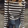 Women's Black Stripe Slim Fit High Neck Knit Sweater - Elegant and Warm - Image 4