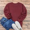 Women's Burgundy Plain Drop Shoulder Crewneck Pullover Sweatshirt - Cozy Casual Style - Image 6