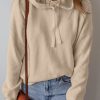 Women's Beige Solid Color Drawstring Hooded Drop Shoulder Pullover Sweater for Ultimate Comfort - Image 3