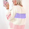 Women's Beige Colorblock Patchwork Drop Shoulder Crewneck Sweatshirt - Image 3