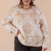 Plus Size Aztec Print Loose Sweater - Apricot Color - Image 5