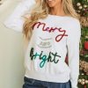 Women's White Tinsel Merry and Bright Graphic Christmas Sweater - Image 5