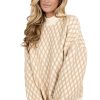 Women's Oatmeal Diamond Knit Drop Shoulder Loose Sweater - Casual Chic Style - Image 7