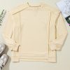 Women's Beige Splicing Round Neck Pullover Sweatshirt - Image 7