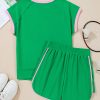 Women's Bright Green Two Tone Contrast Textured Crewneck Tee and Shorts Set - Image 13