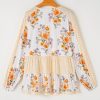 Women's White Plus Size Floral Print V-Neck Puff Sleeve Blouse - Image 10