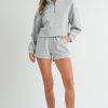 Women's Light Grey Stand Neck Zipped Sweatshirt and Shorts Set - Trendy Two Piece Outfit - Image 9